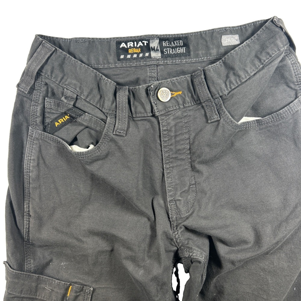 Ariat Rebar M4 Mens 28x34 Gray Relaxed Straight Double Knee Work Pants